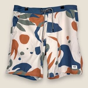 Katin Swim Trunks Shorts Men Size 32 Abstract Print Orange Blue Board Stretch